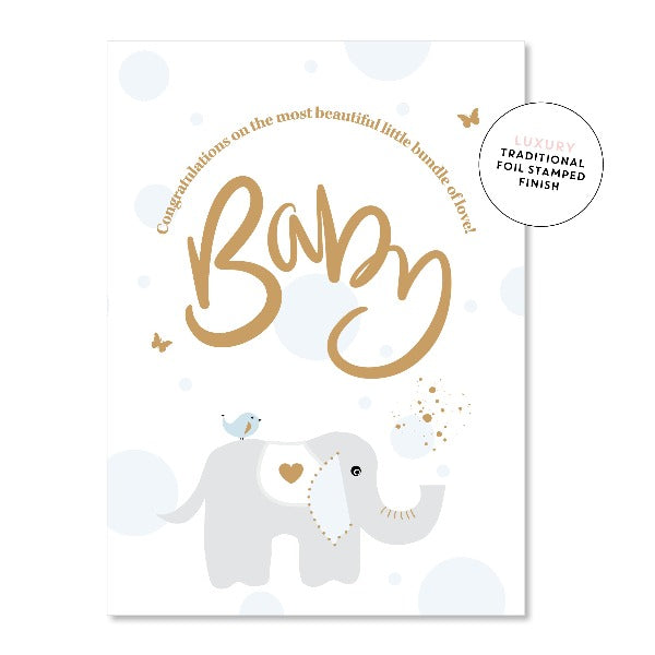 JUST SMITTEN CARDS Baby Elephant Blue