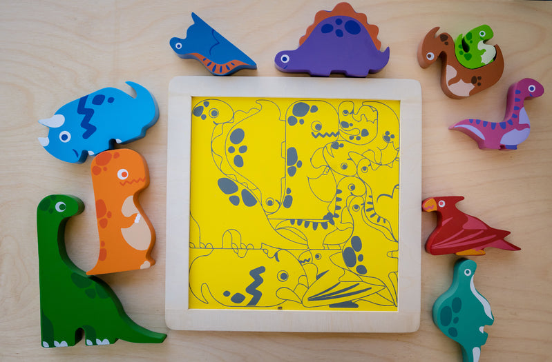 KIDDIE CONNECT Dinosaur Chunky Puzzle board outline of dinosaurs