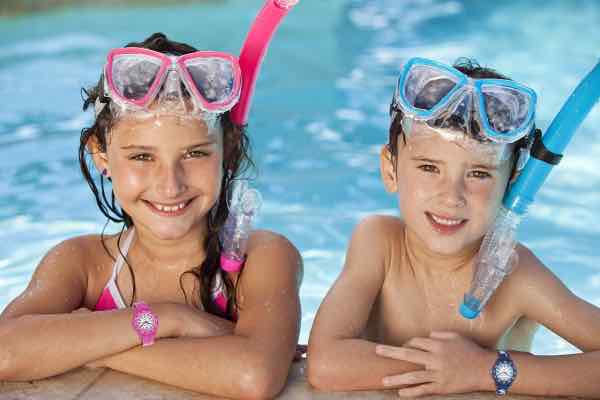 Kids in pool wearing Cactus waterproof watches