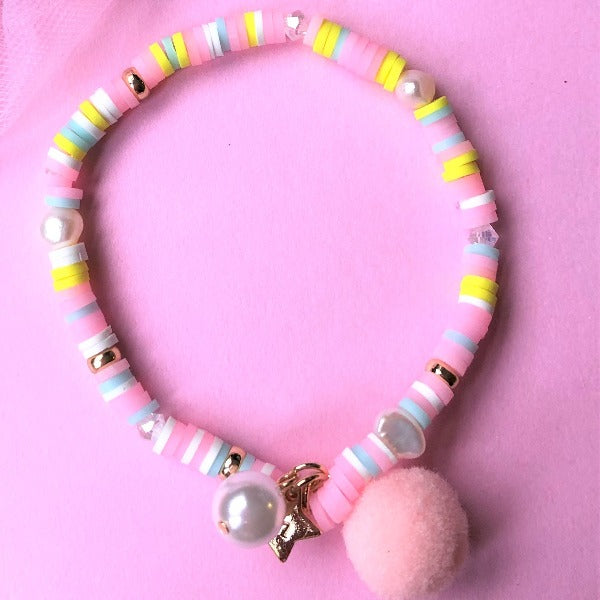 LAUREN HINKLEY Pastel Pink Bracelet with Pom Pom and Pearl