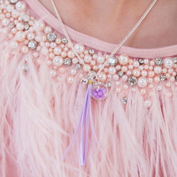 Girl wearing LAUREN HINKLEY Petite Fleur Violette Necklace