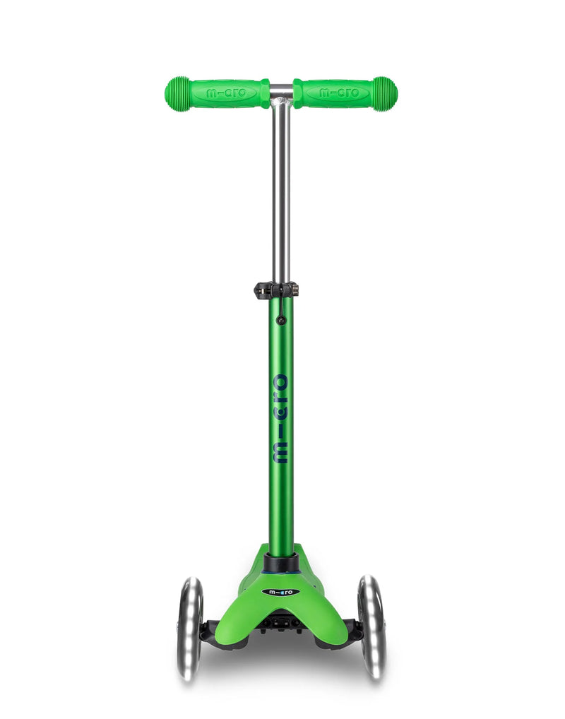 MICRO SCOOTERS Mini Micro Deluxe LED 3 Wheel Scooter - Green/Blue front view