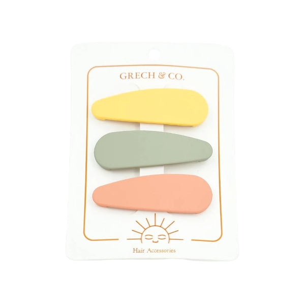 GRECH & CO Matte Snap Clips set of 3 - Mellow Yellow, Fog, Coral Rouge