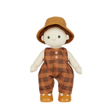 Peanut dinkum doll wearing the OLLI ELLA Travel Togs - Apricot
