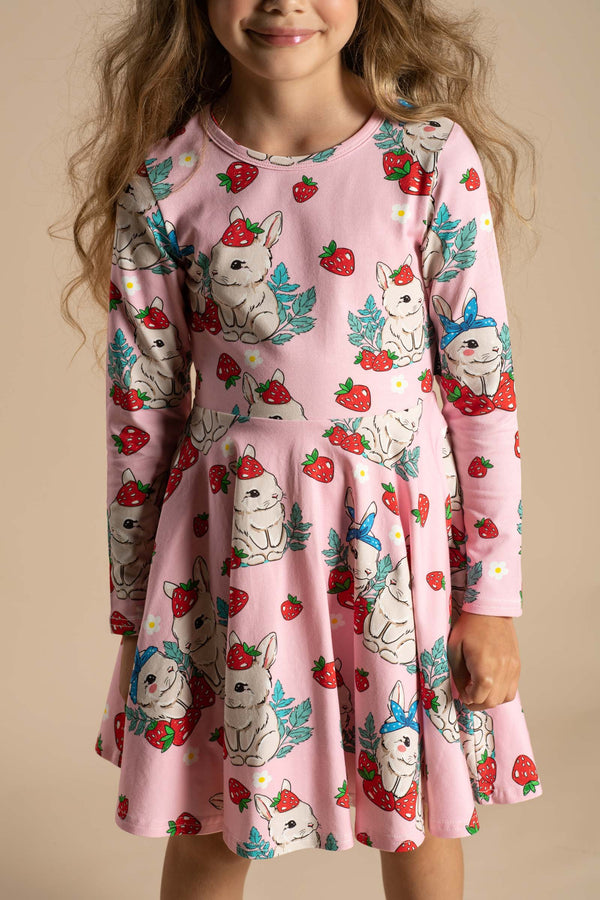 ROCK YOUR BABY Berry Bunny Long Sleeve Waisted Dress