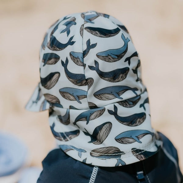 Baby wearing the BEDHEAD HATS Kids Swim Legionnaire Beach Hat - Whale back view