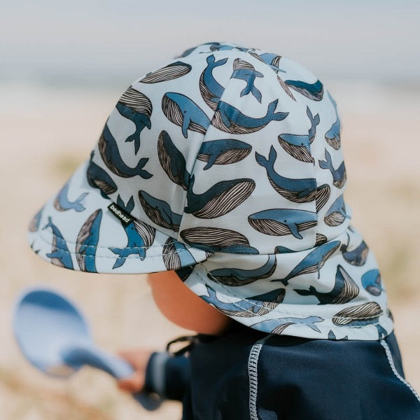 Baby wearing the BEDHEAD HATS Kids Swim Legionnaire Beach Hat - Whale side view