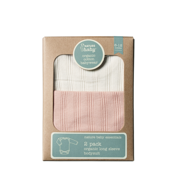 NATURE BABY L/S Bodysuit Derby 2 Pack - Natural/Rose Bud packaged