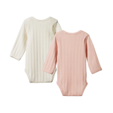 NATURE BABY L/S Bodysuit Derby 2 Pack - Natural/Rose Bud back view