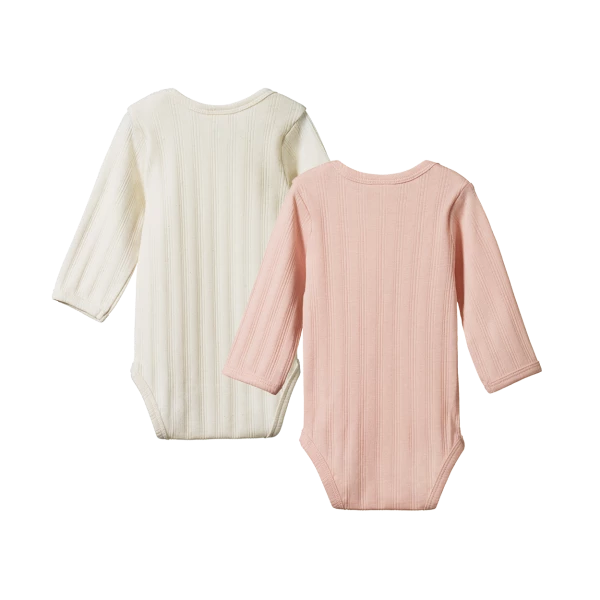 NATURE BABY L/S Bodysuit Derby 2 Pack - Natural/Rose Bud back view
