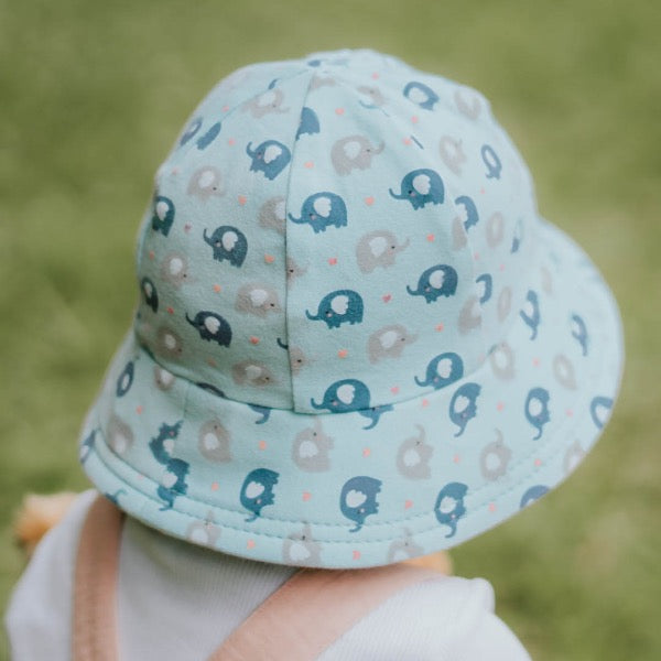 Child wearing the BEDHEAD HATS Toddler Bucket Sun Hat - Trunkie back view