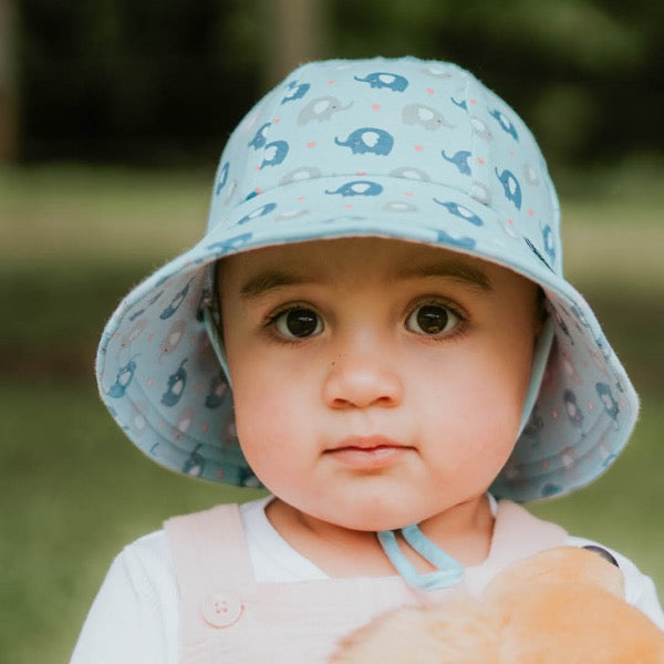 Child wearing the BEDHEAD HATS Toddler Bucket Sun Hat - Trunkie 