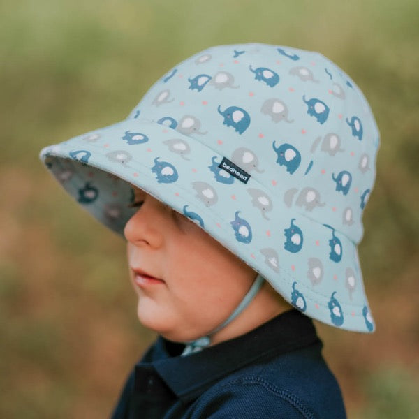 Child wearing the BEDHEAD HATS Toddler Bucket Sun Hat - Trunkie side view